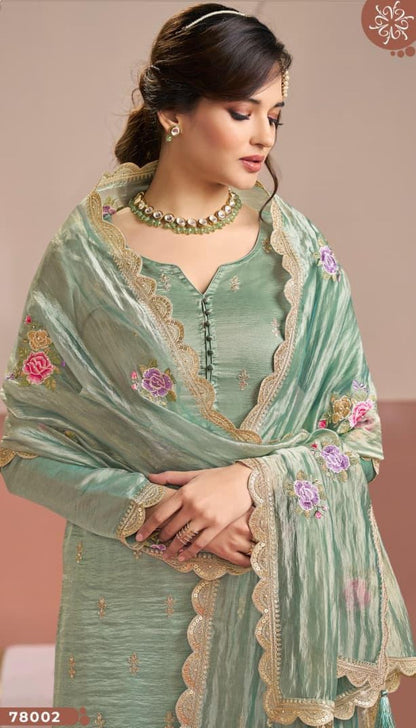 Anaita Sea Green Gold Silk Suit With Embroidery & Zari Work