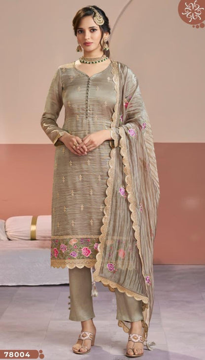 Anaita Chiku Gold Silk Suit With Embroidery & Zari Work