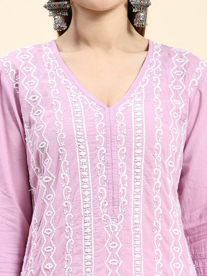 HOUSE OF KARI Cotton Floral Embroidered Chikankari Kurta