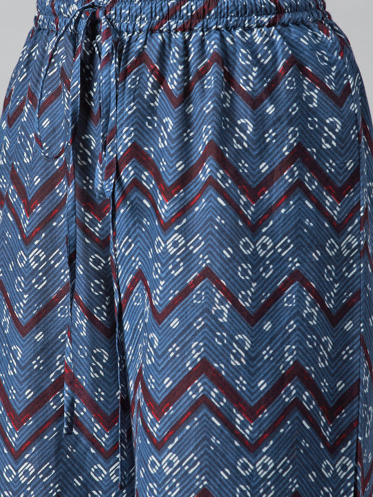 Anayna Women White & Navy Blue Printed Kurta with Palazzos