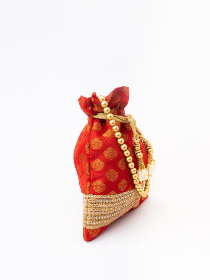 NR By Nidhi Rathi Red & Gold-Toned Embroidered Potli Clutch