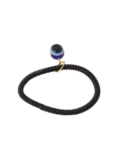 NVR Women & Men Black Evil Eye Spring Ring Rakhi With Roli Chawal