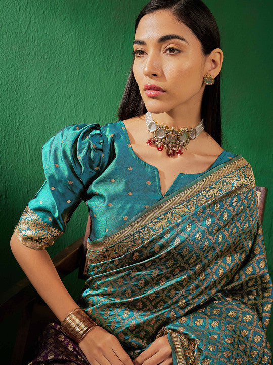 Sangria Ethnic Motifs Woven Design Banarasi Silk Saree