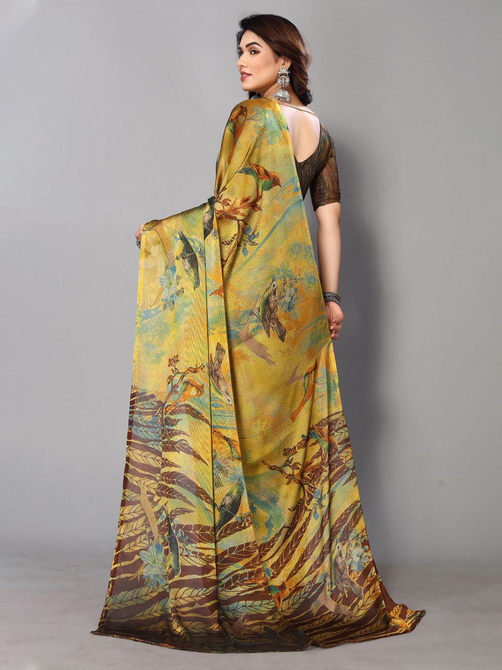 Fabmora Abstract Printed Poly Chiffon Saree