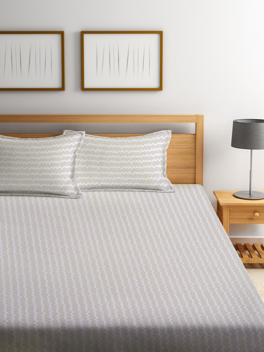 KLOTTHE Abstract-Printed 300TC Fitted King Bedsheet With 2 Pillow Covers