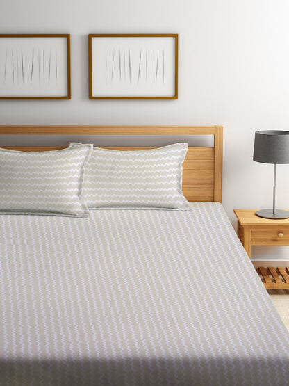 KLOTTHE Abstract-Printed 300TC Fitted King Bedsheet With 2 Pillow Covers
