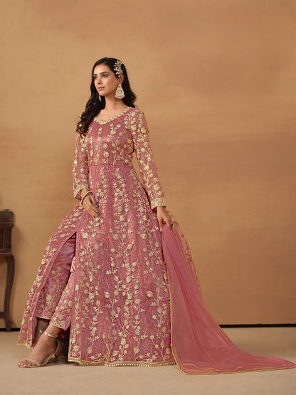Anaita Pink Embroidered Net Anarkali Suit