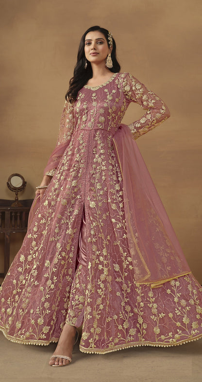 Anaita Pink Embroidered Butterfly Net Anarkali Suit