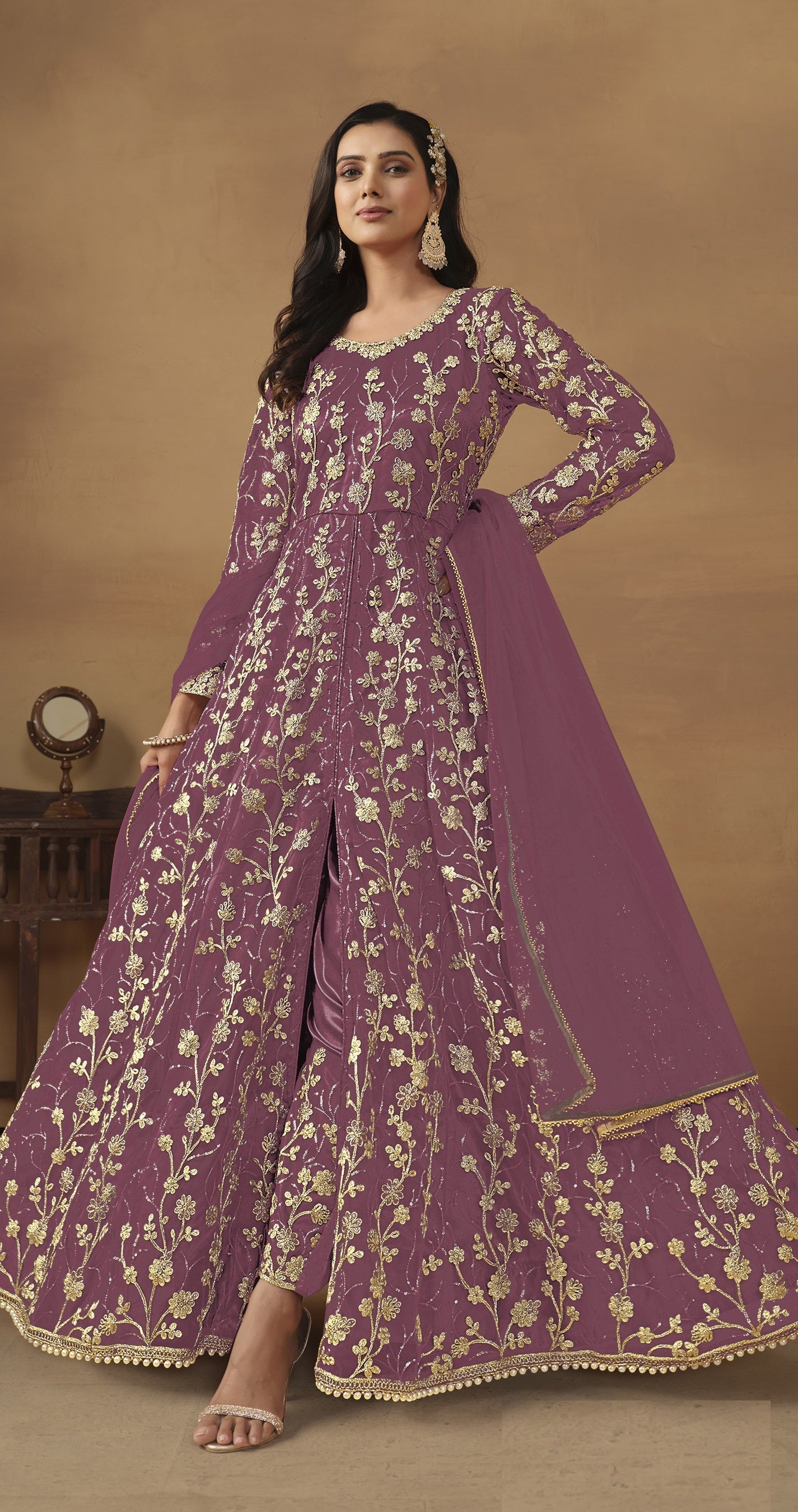 Anaita Lavender Embroidered Butterfly Net Anarkali Suit