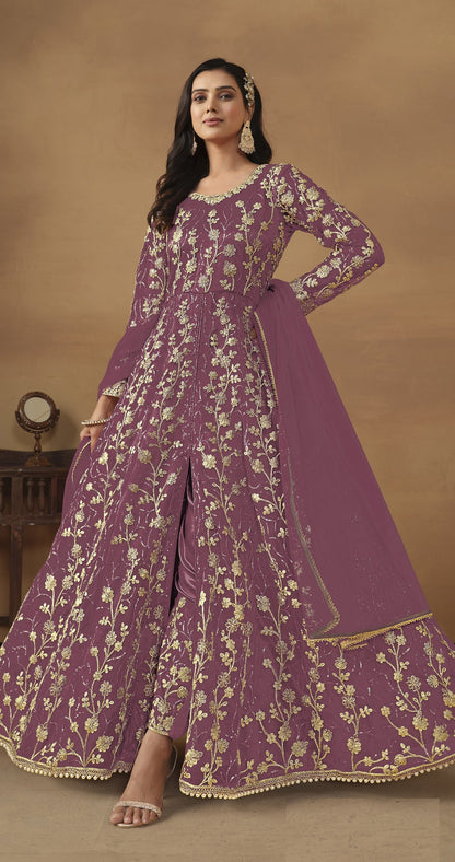 Anaita Lavender Embroidered Butterfly Net Anarkali Suit