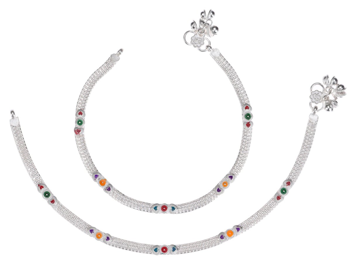 AanyaCentric Silver Plated Traditional Anklets Payal - Classic and Stylish for Women and Girls