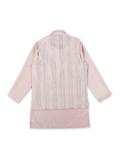 Joban Fashion Kids Island Embroidery Sequence Full Sleeves Kurta, Pyjama Set with Nehru Jacket - Pink
