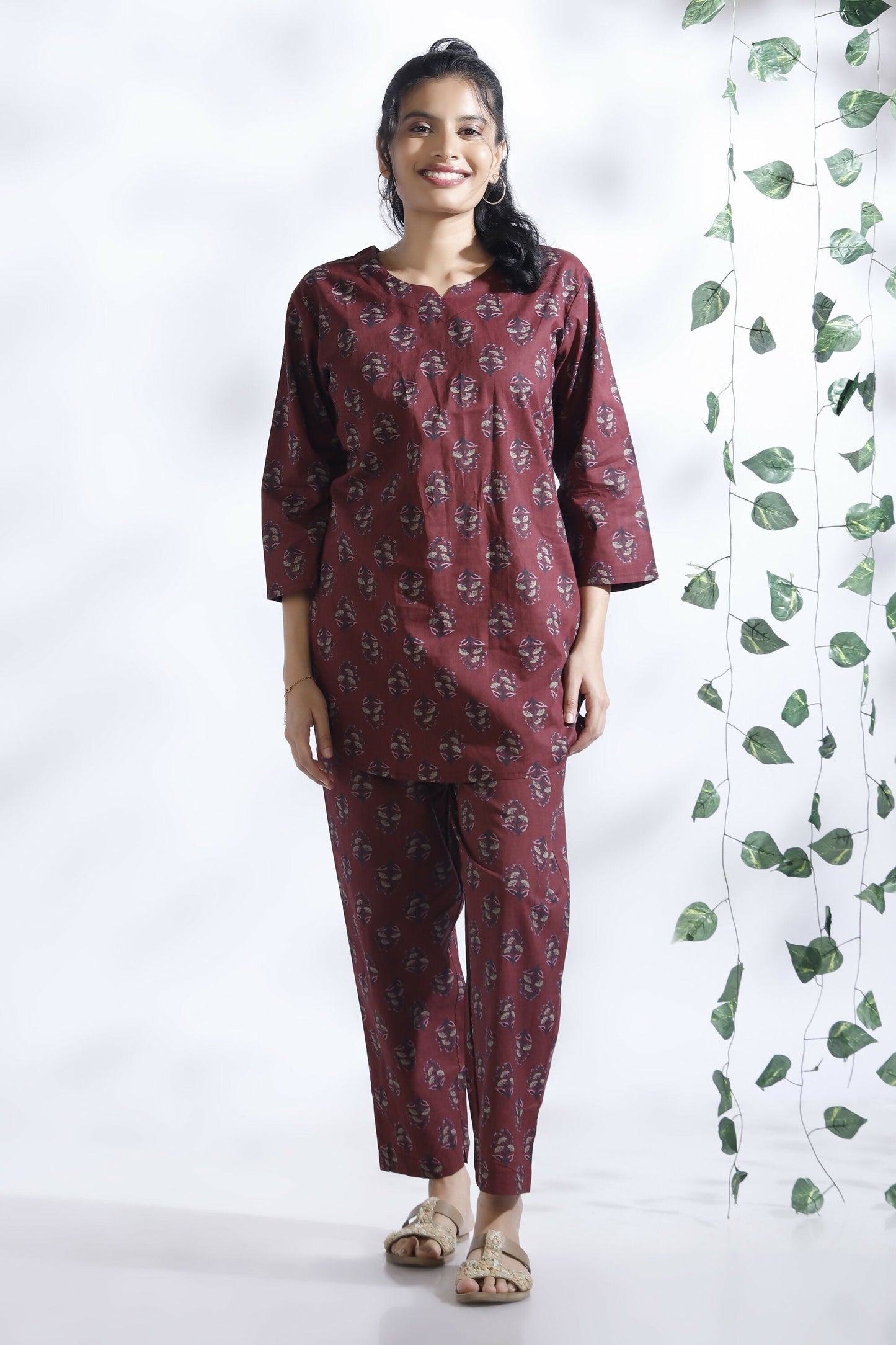 Breathables Butta Print Cotton Co-Ord Set – Wine