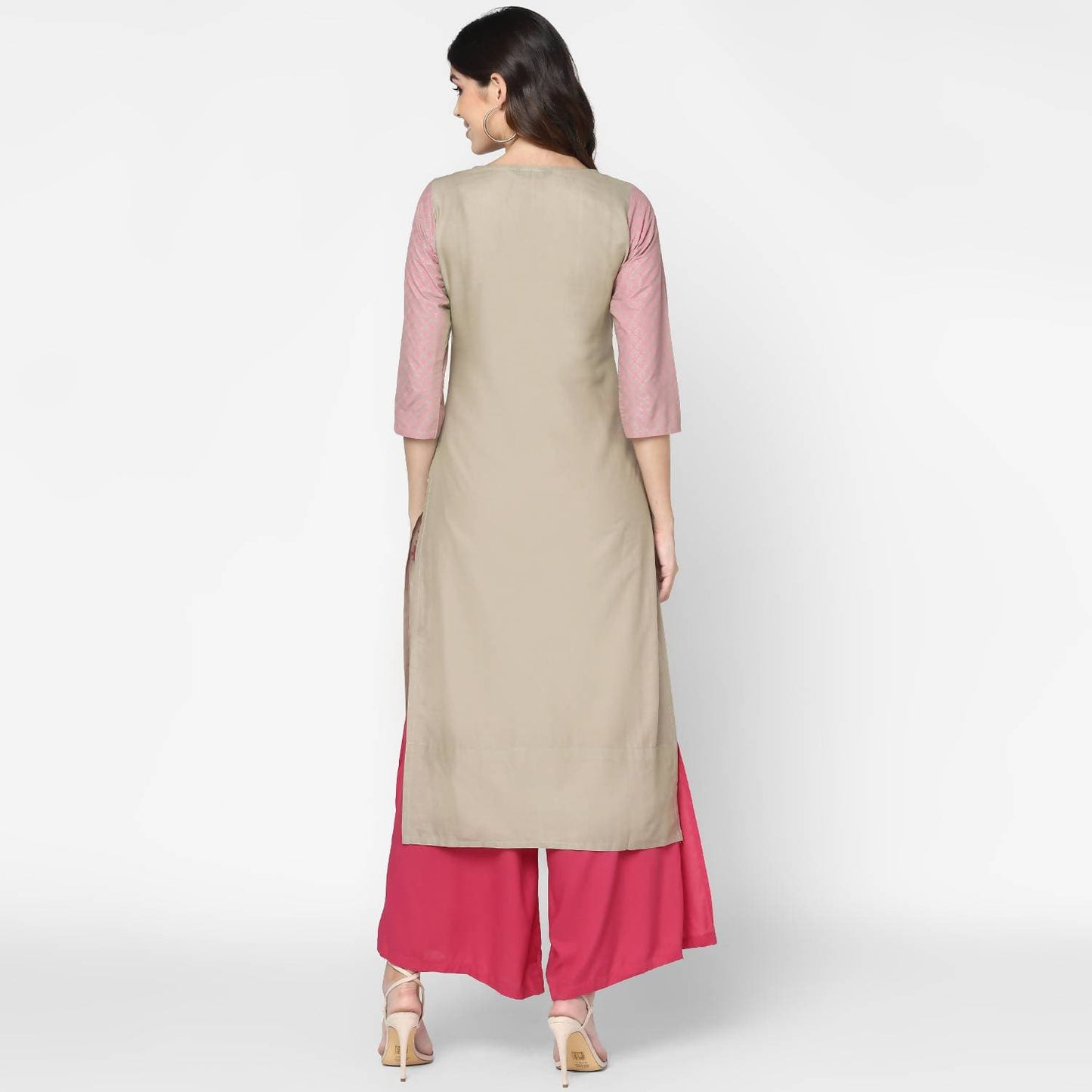 Cheera Hand Block Print Pink Colour Straight Kurta With Palazzo (MAAI-077K)