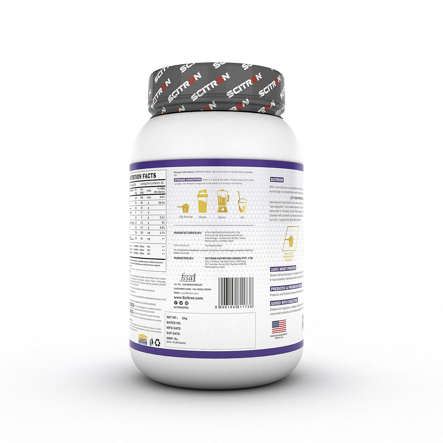 Scitron Whey Hydrolyzed Synbiotic 100% Hydrolyzed Protein Powder Chocolate Flavor