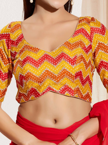 Joban Fashion Yellow Chiffon Padded Blouse With Square Neck Elbow Sleeves