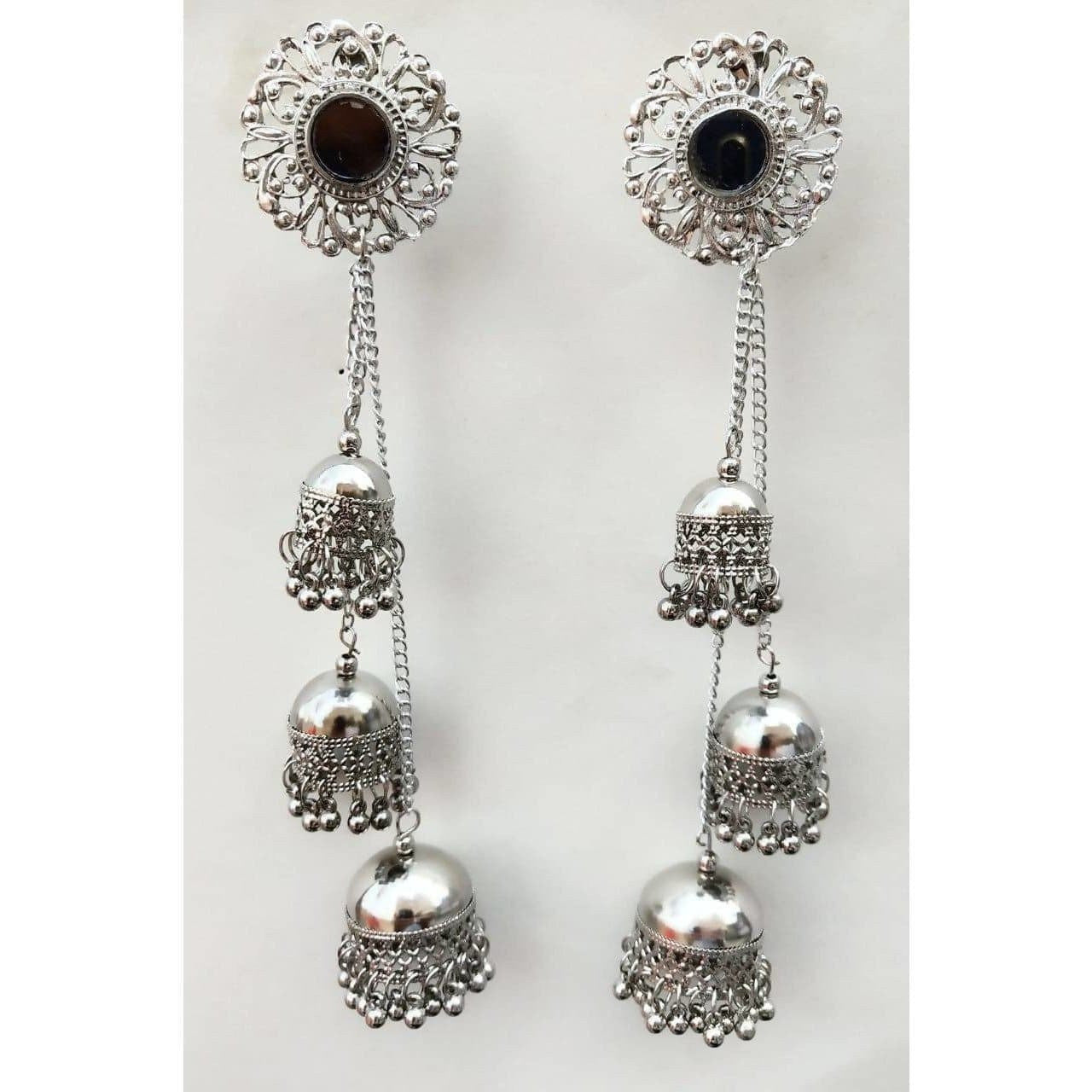 MS Fashion India Floral Hanging Triple Jhumka Set Earrings