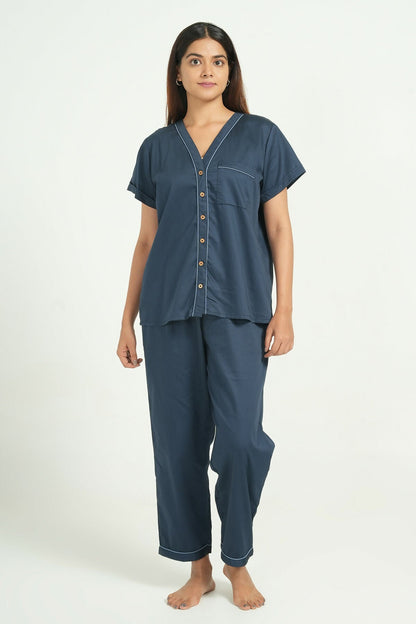 Breathables Women Cotton Night Suit Shirt And Pants Co-Ord Set I Night Wear | Co-Ord Set | Lounge Wear Set I Solid Colour