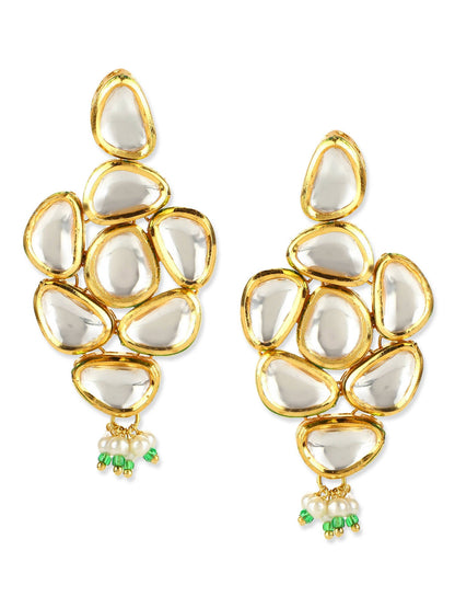 Gold-Polished Kundan Studs Earrings - Ruby Raang