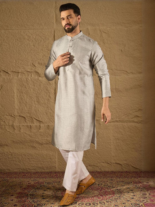 Anouk Men Embroidered Kurta Grey