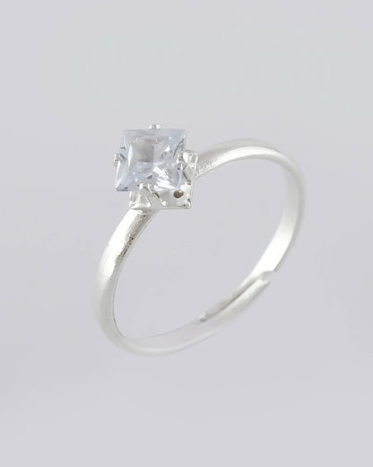 VOJ white CZ-detail Stainless Steel Cubic Zirconia Silver Plated adjustable finger Ring