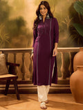 Sangria Pleated Mandarin Collar Straight Kurta