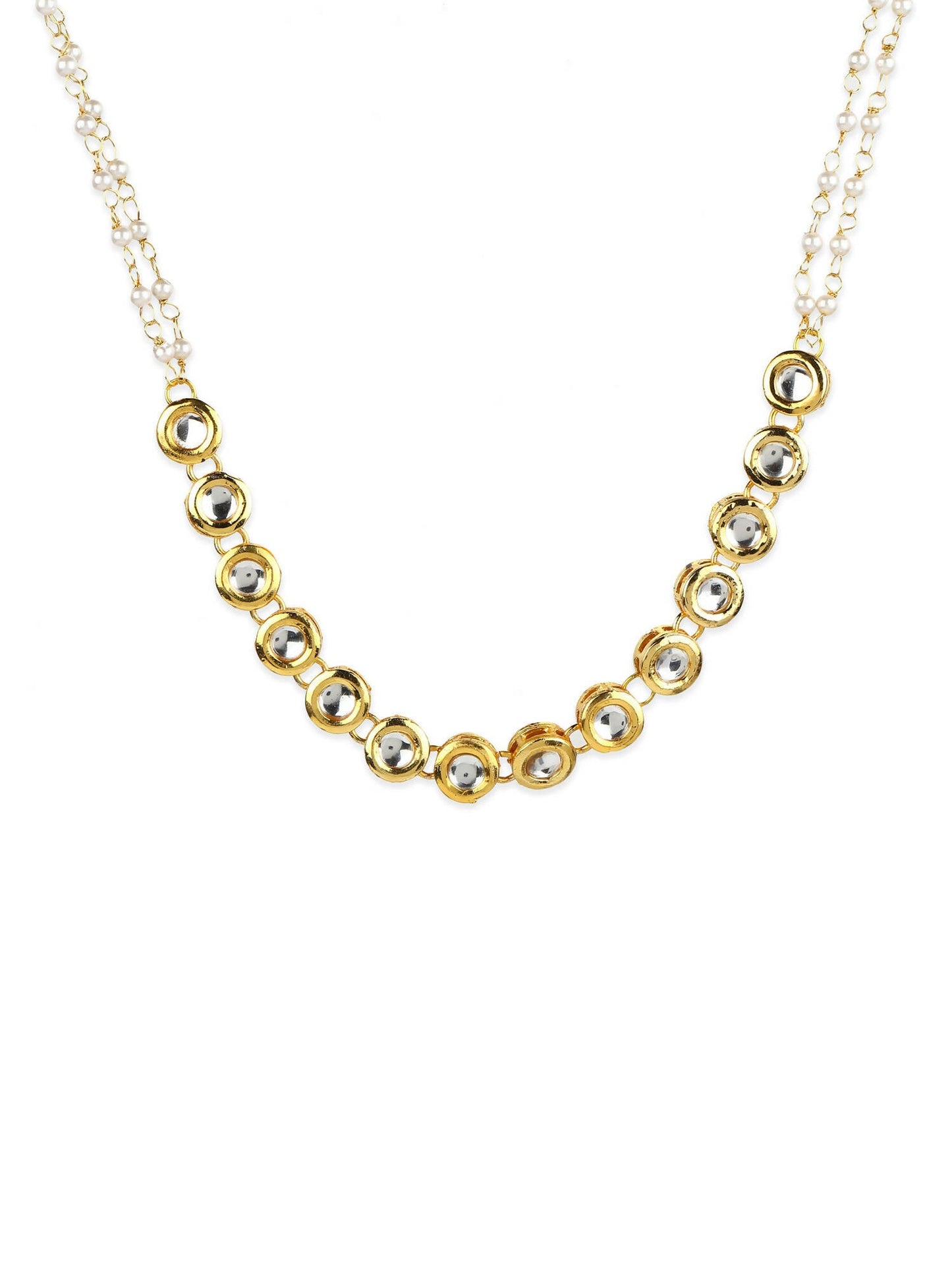 Gold-Polished White Kundan-Studded Pearl Beaded Matha Patti - Ruby Raang