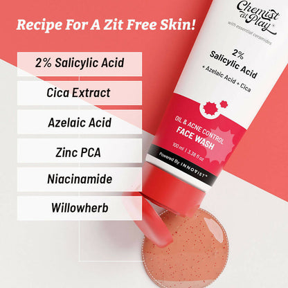 Chemist At Play 2% Salicylic Acid Oil & Acne Control Face Wash For Oily Skin with Niacinamide