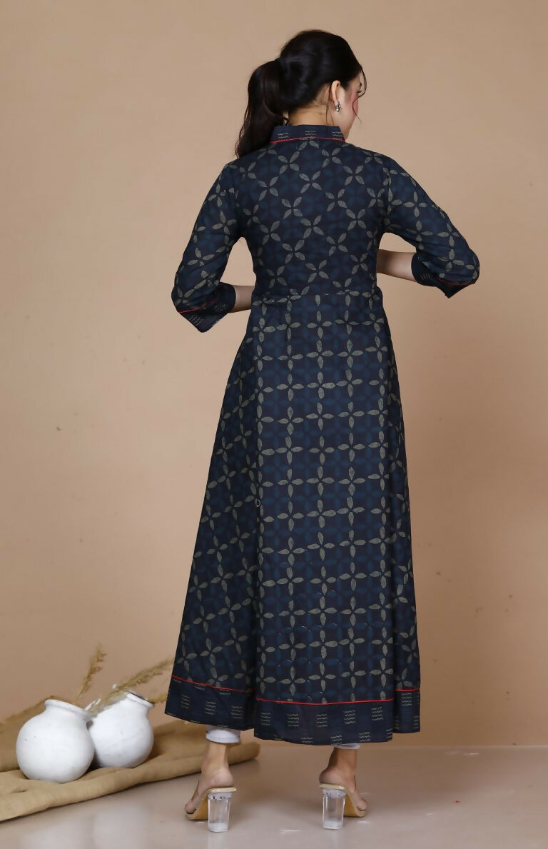 Miravan Women's Abstract Print Ankle Length Angrakha Style Kurta