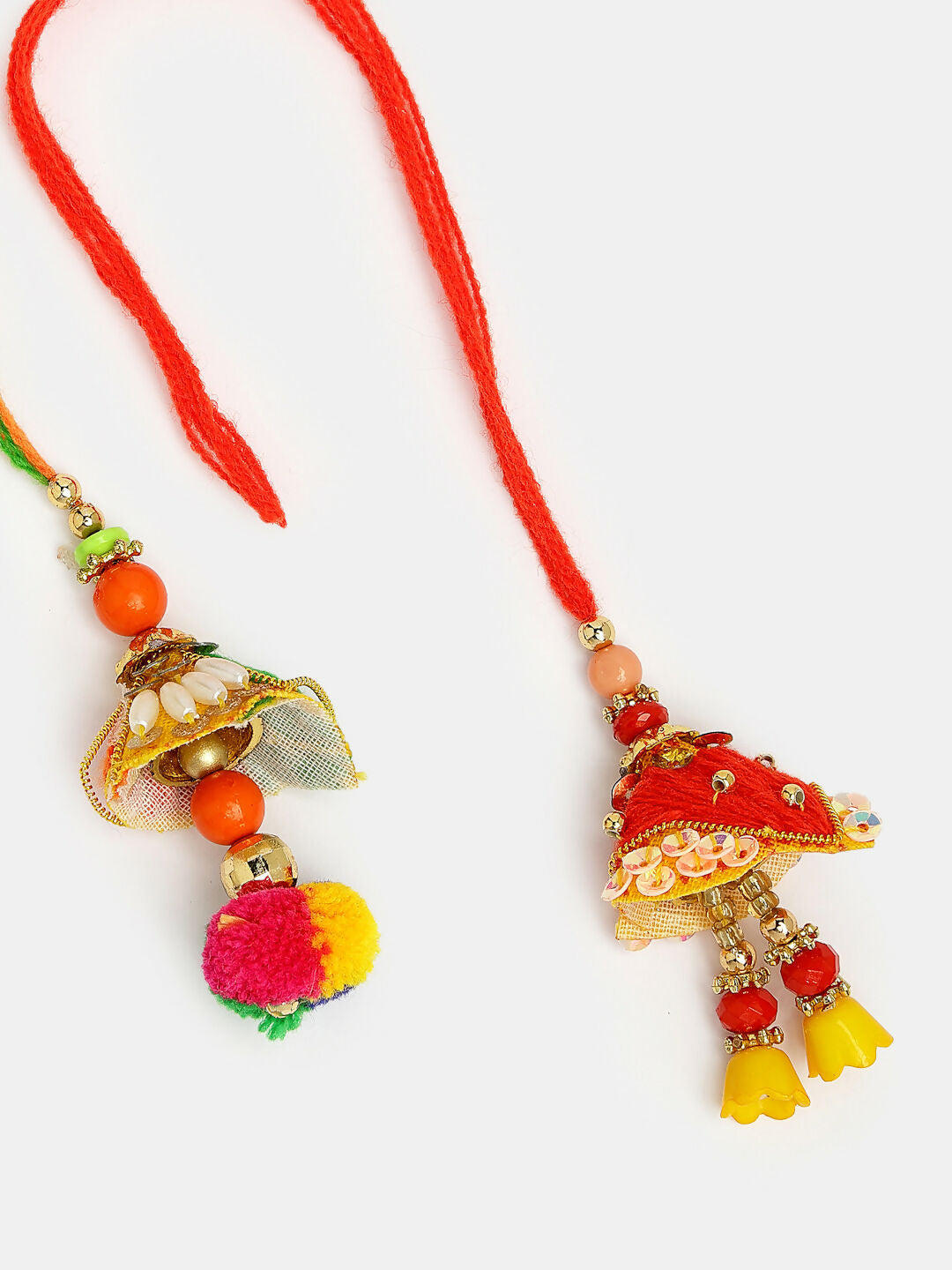 NVR Women Set of 2 Red Beaded Lumba Rakhi With Roli Chawal
