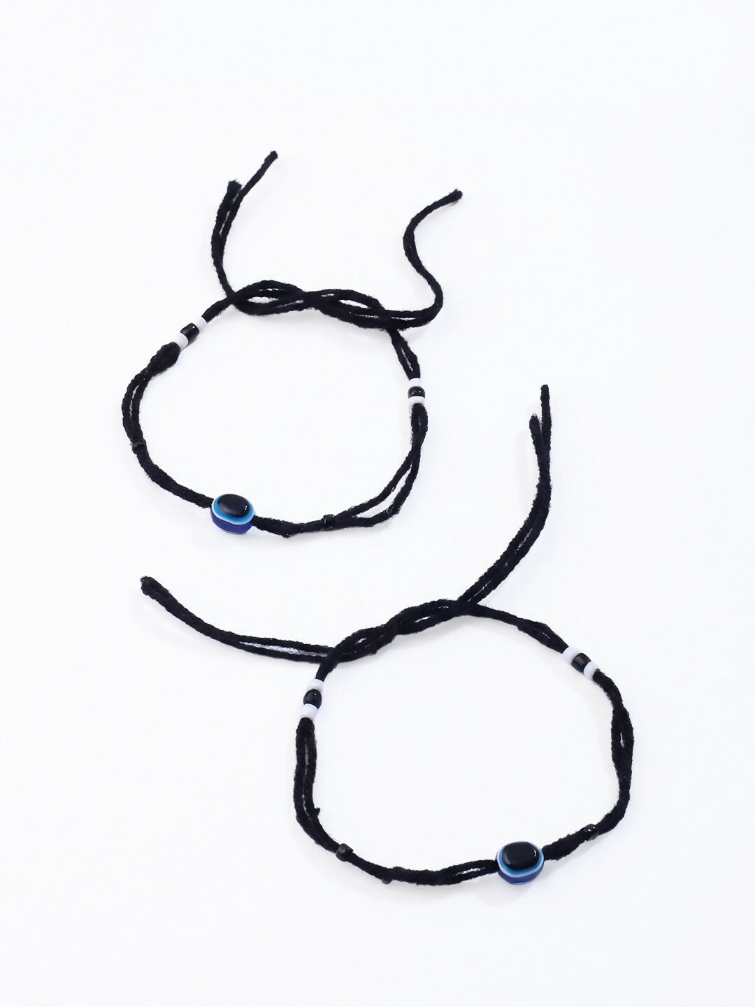 NVR Women Set of 2 Black Beaded Evil Eye Anklet