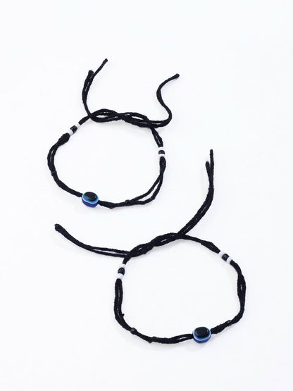 NVR Women Set of 2 Black Beaded Evil Eye Anklet