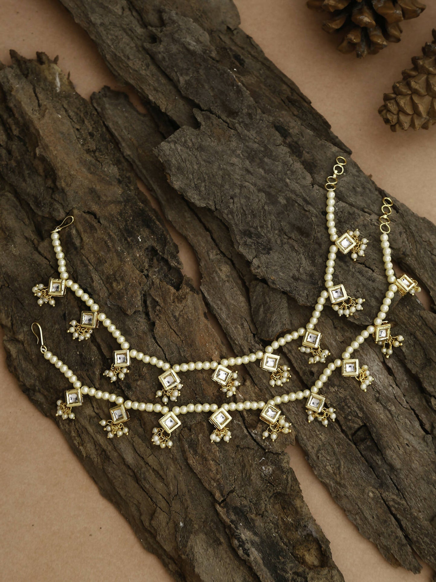White Gold-Toned Plated Kundan Anklets Set Of 2 - Ruby Raang