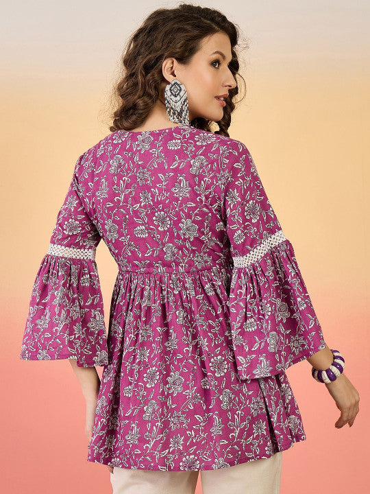 Sangria Floral Printed Cotton Top