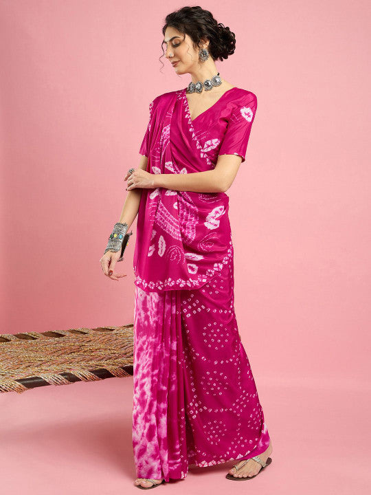 Sangria Ethnic Printed Bandhani Saree With Blouse Piece