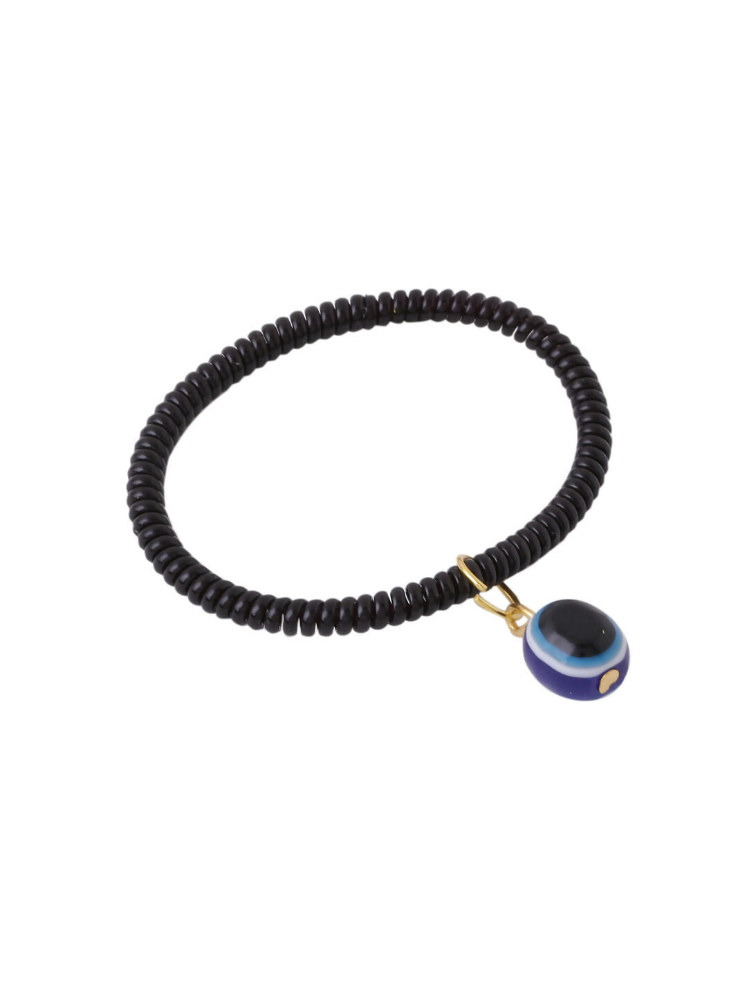 NVR Women & Men Black Evil Eye Spring Ring Rakhi With Roli Chawal