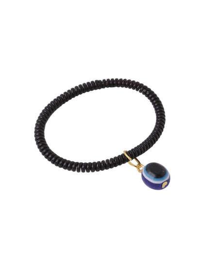 NVR Women & Men Black Evil Eye Spring Ring Rakhi With Roli Chawal