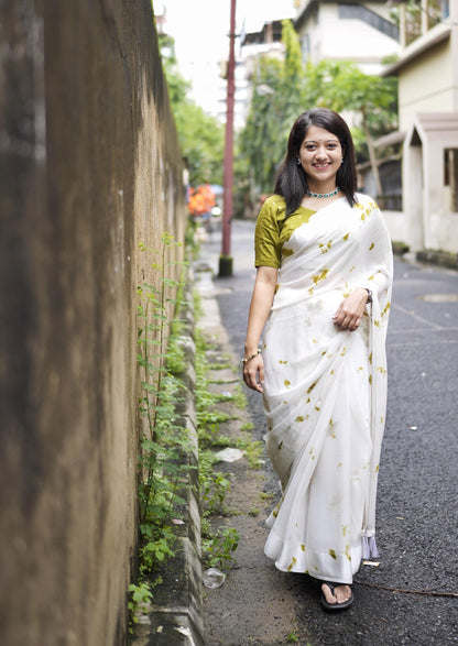 Mehndi Poly Georgette Tie And Dye Saree with Unstitched Blouse - A2M