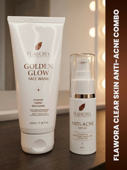 Flawora Set of Golden Glow Face Wash and Anti Acne Serum