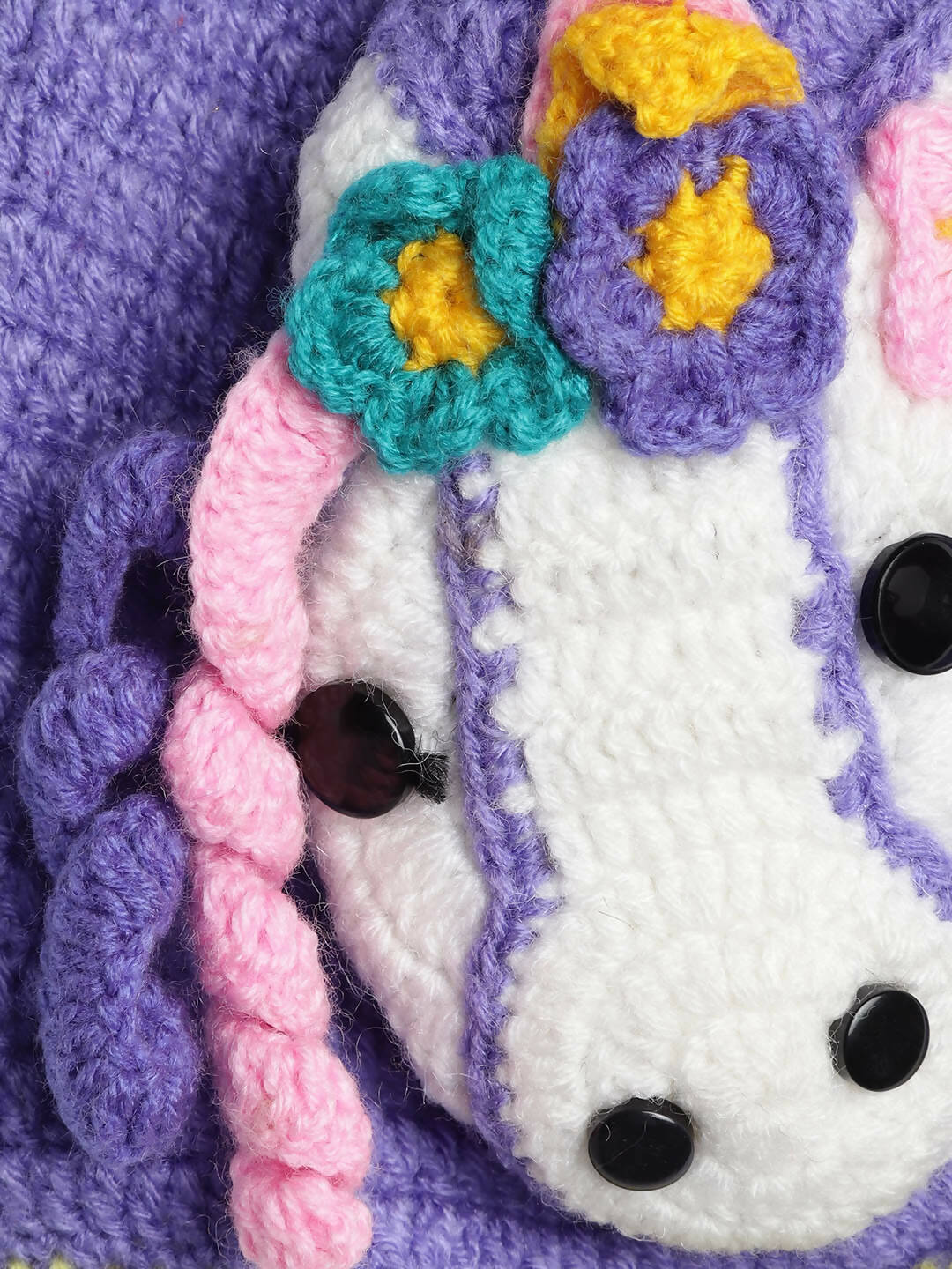 Chutput Kids Woollen Hand Knitted Unicorn Detailed Cap - Purple