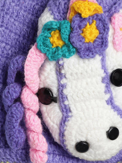 Chutput Kids Woollen Hand Knitted Unicorn Detailed Cap - Purple