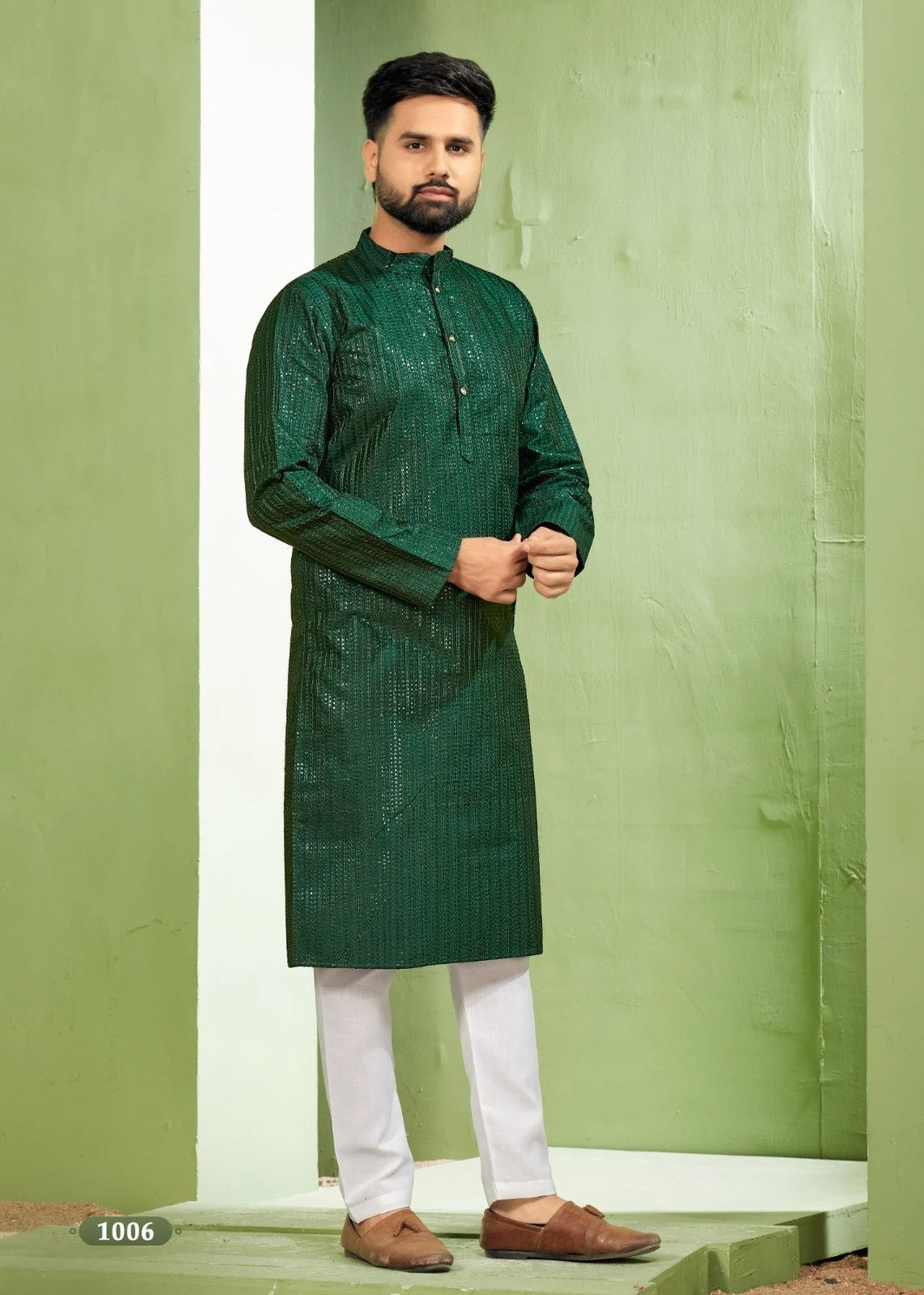 Heavy Banglori Silk With Embroidery Sequence Work Kurta Pajama Set