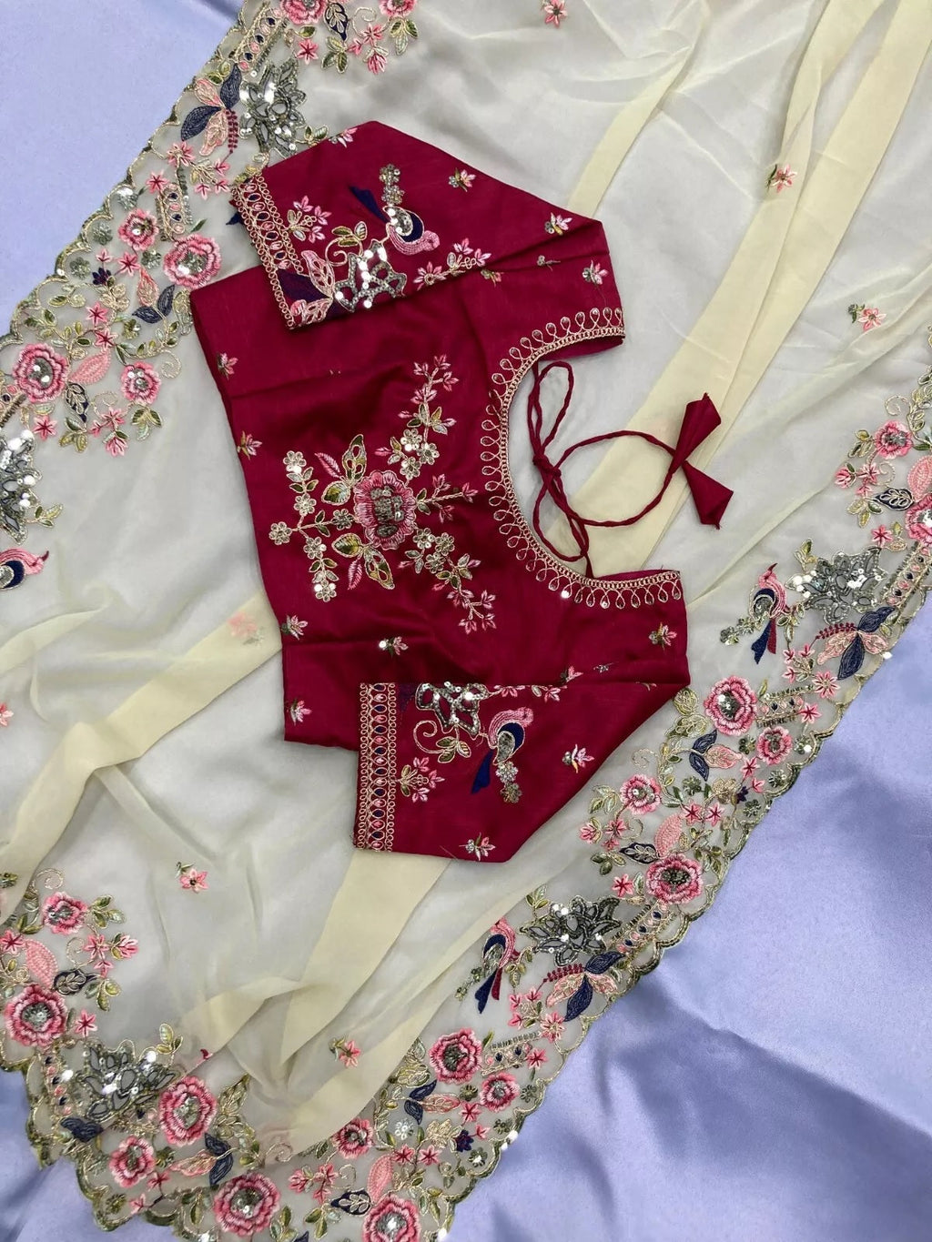 Georgette With Embroidery Work  Designer Saree & Blouse