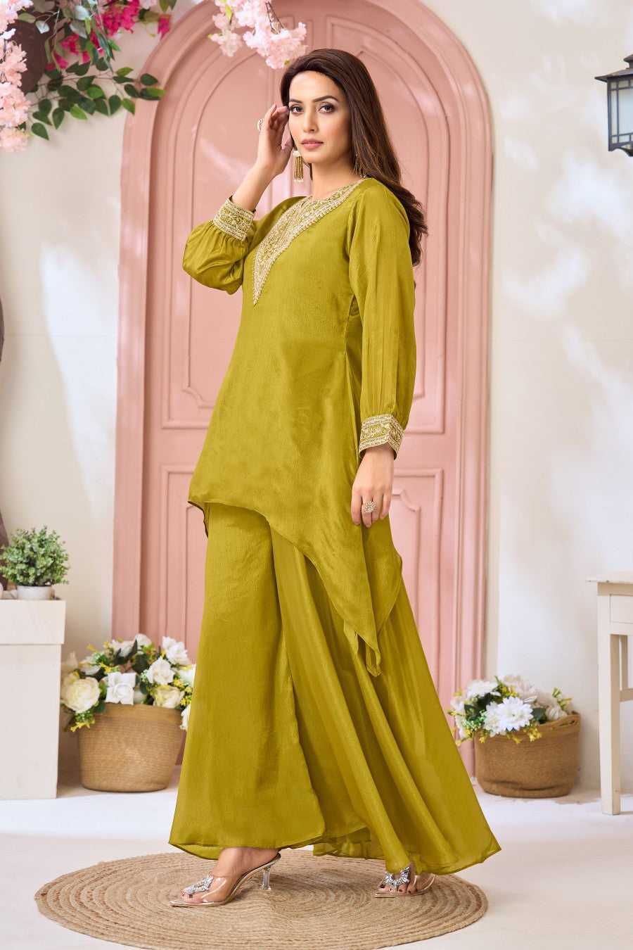 Anaita Parrot Readymade Suit with Coding Work