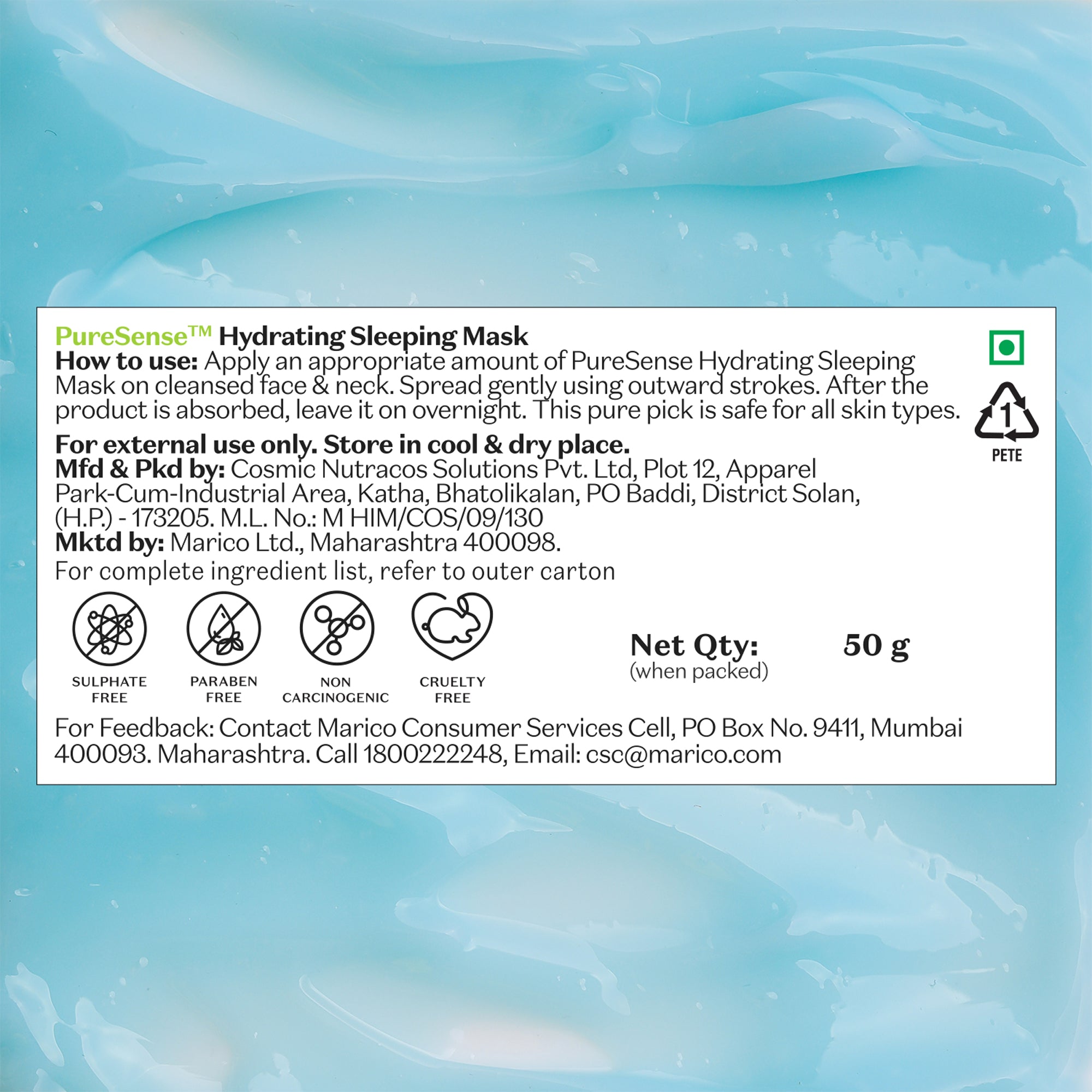 Puresense Hydrating Sleeping Mask - 50 gms