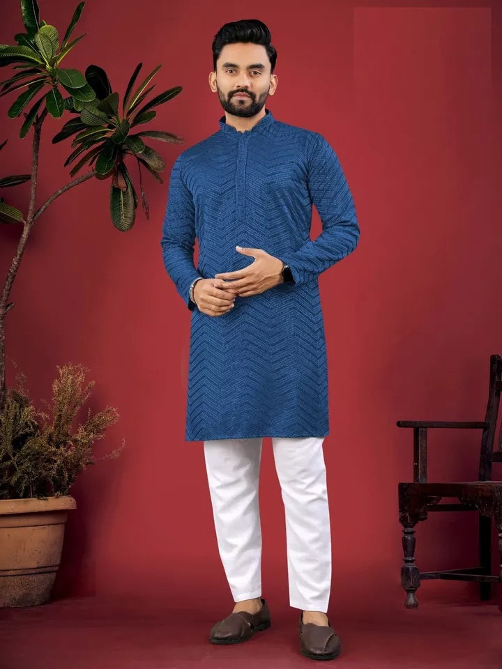 Men's Full Stitched Rayon Viscose Indian Bollywood Ethnic Kurta Pajama Set