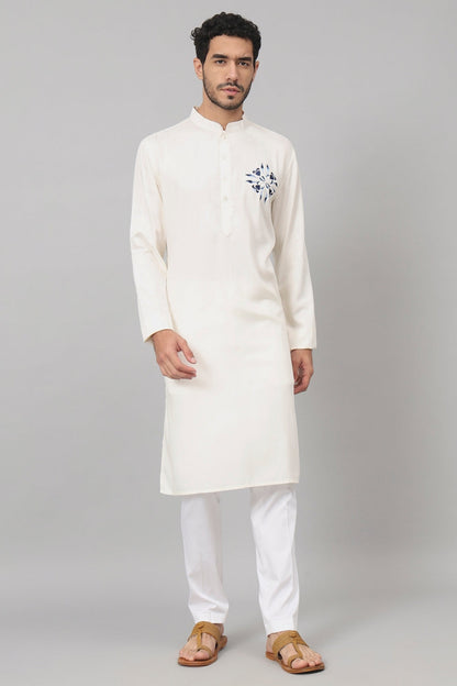 Motif Embroidered Cotton Kurta by Hilo Design
