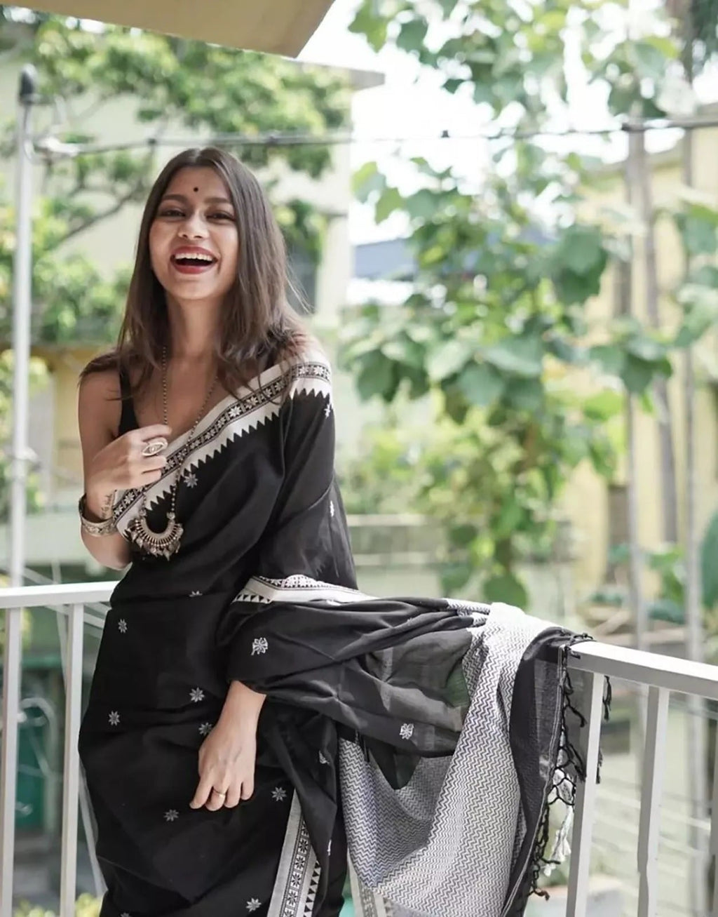 Black Soft Linen Slub Designer Saree,Classic Sari Blouse