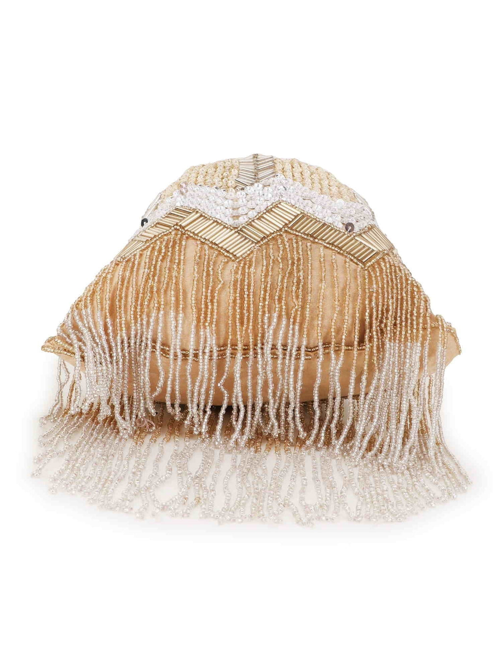 Dangle Chevron Embellished Faux Silk Potli Bag