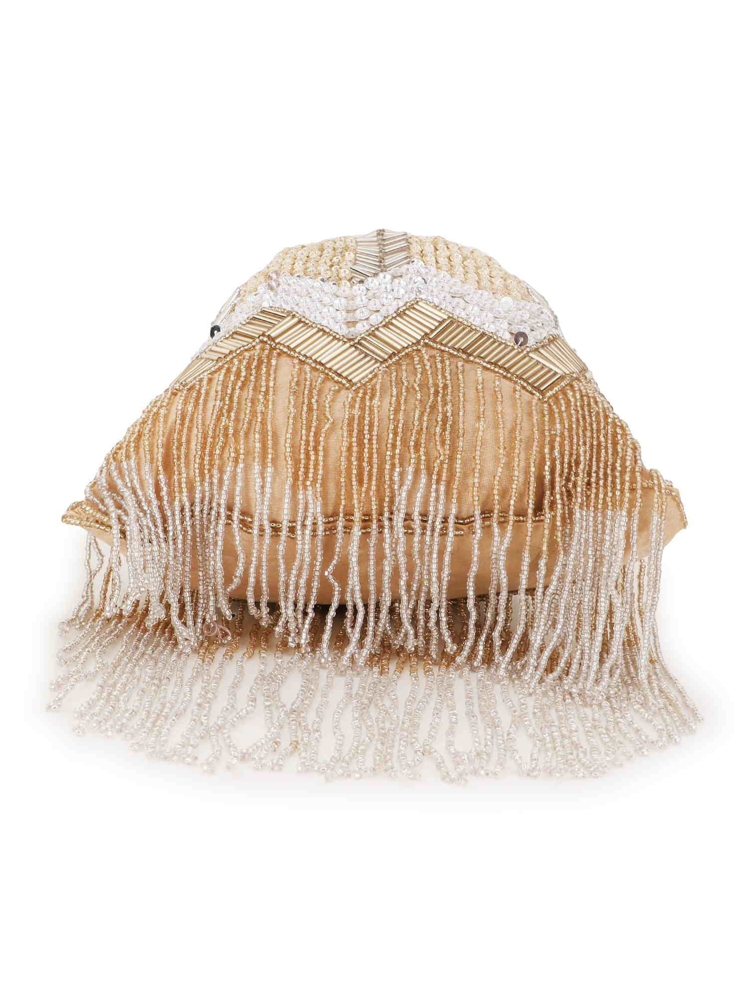 Dangle Chevron Embellished Faux Silk Potli Bag